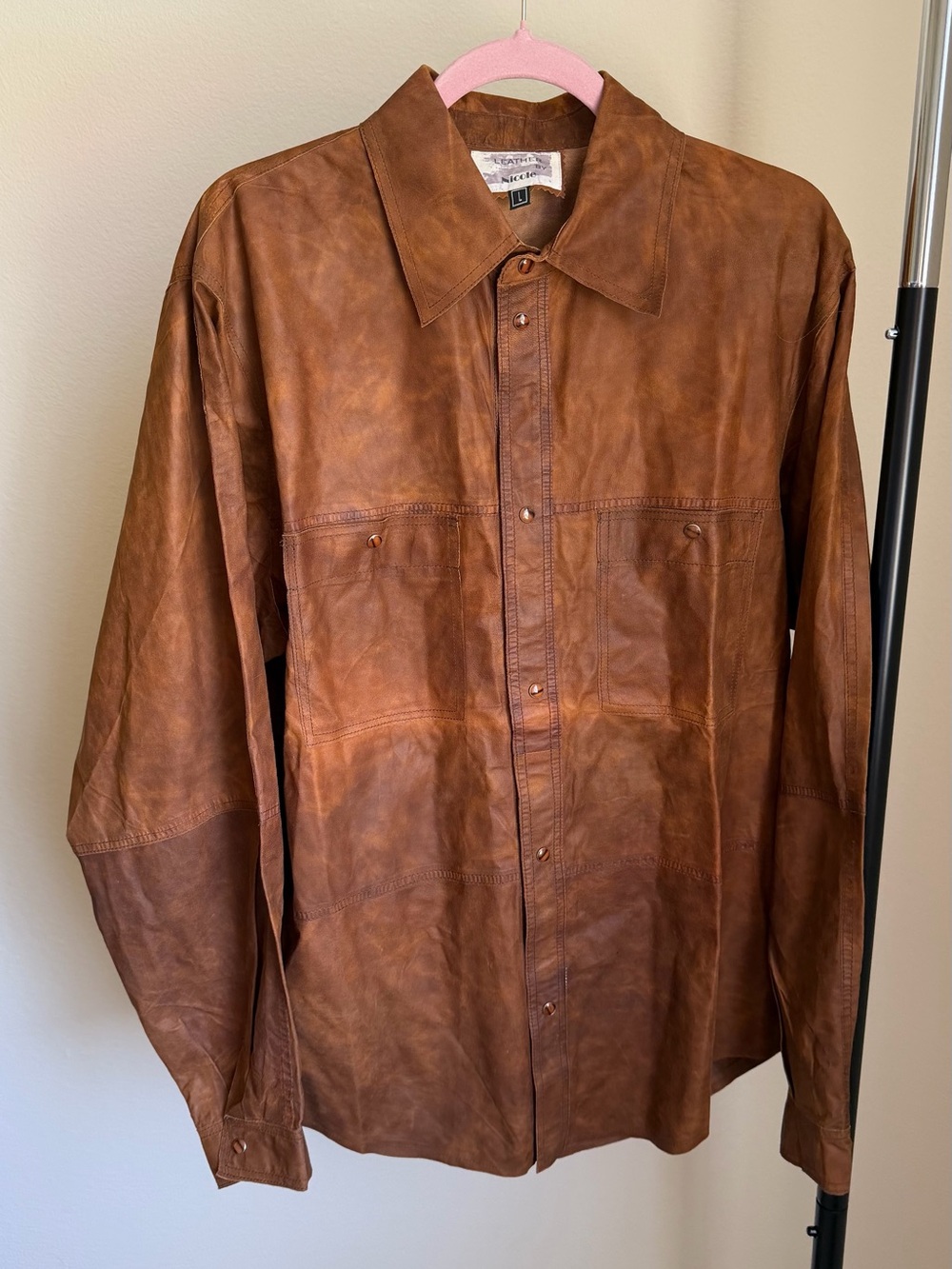 Vintage Leather by Nicole Men’s Brown Genuine Leather Shirt Jacket Size L - Picture 4 of 6